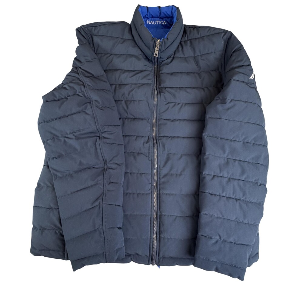Nautica Jacket Mens XL Blue Reversible Puffer Quilted Full Zip Stand Nautical